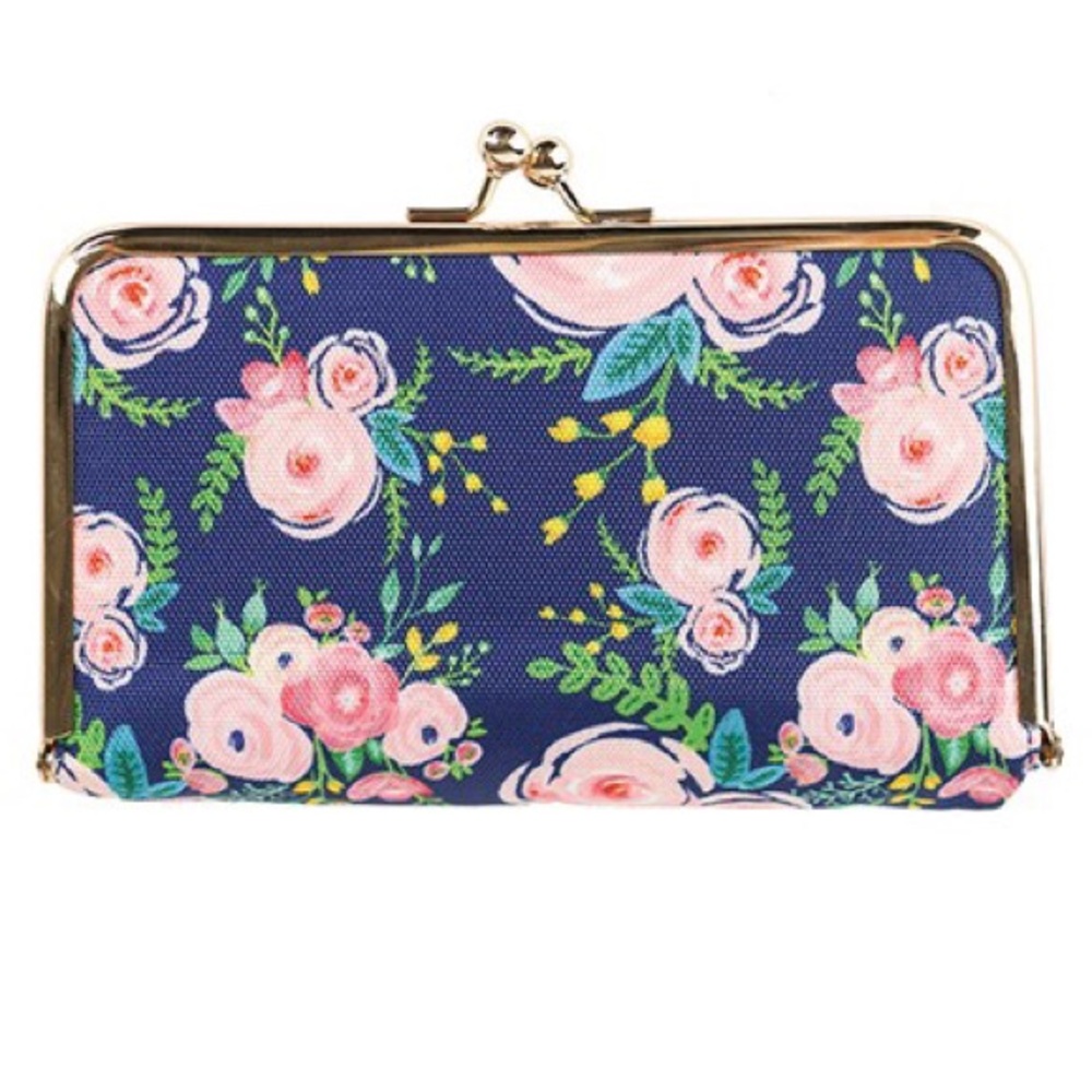 Mary Square Coin Case Purse Floral Blue